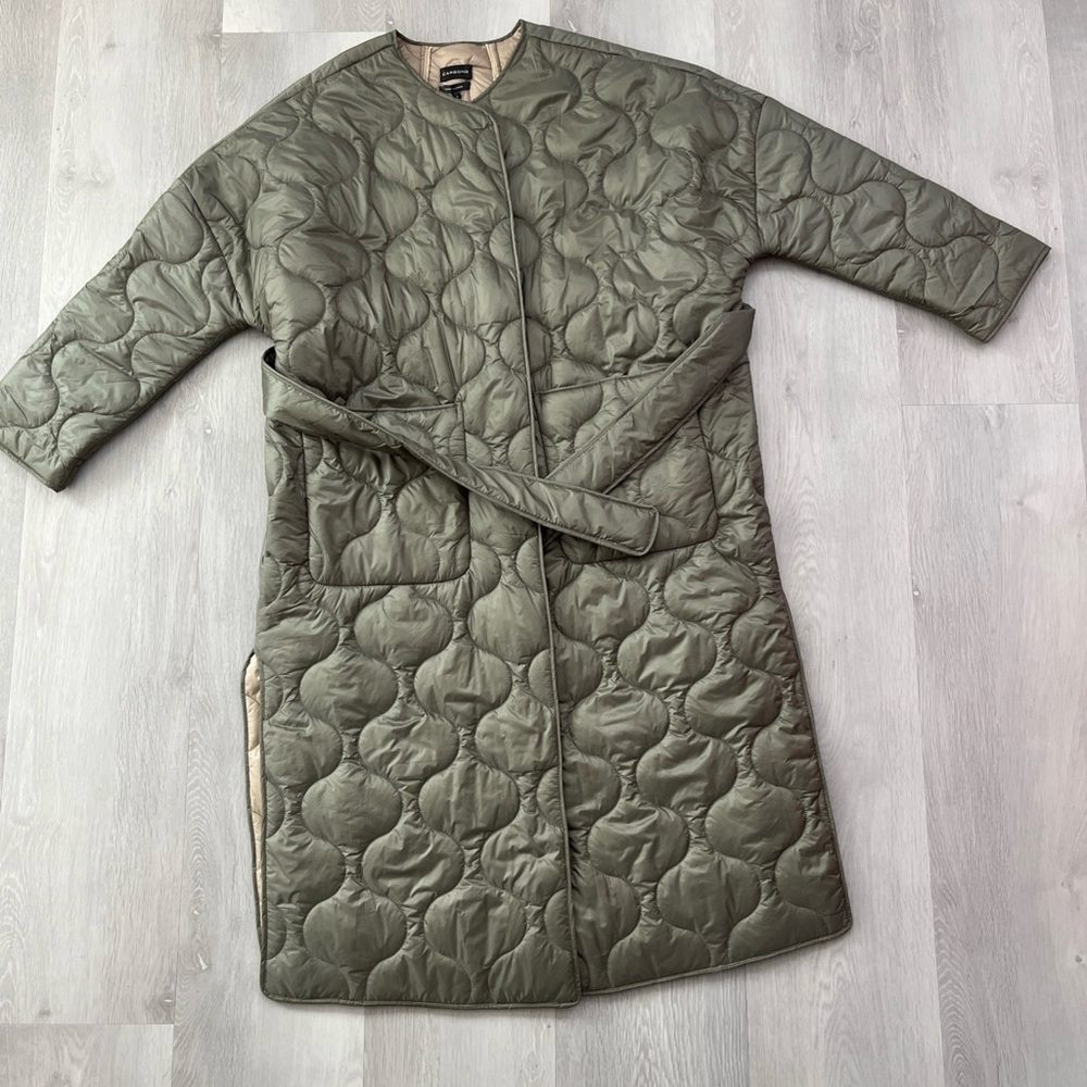 CARBON 38 WOMENS JACKET ONION QUILTED PUFFER TRENCH GREEN LARGE